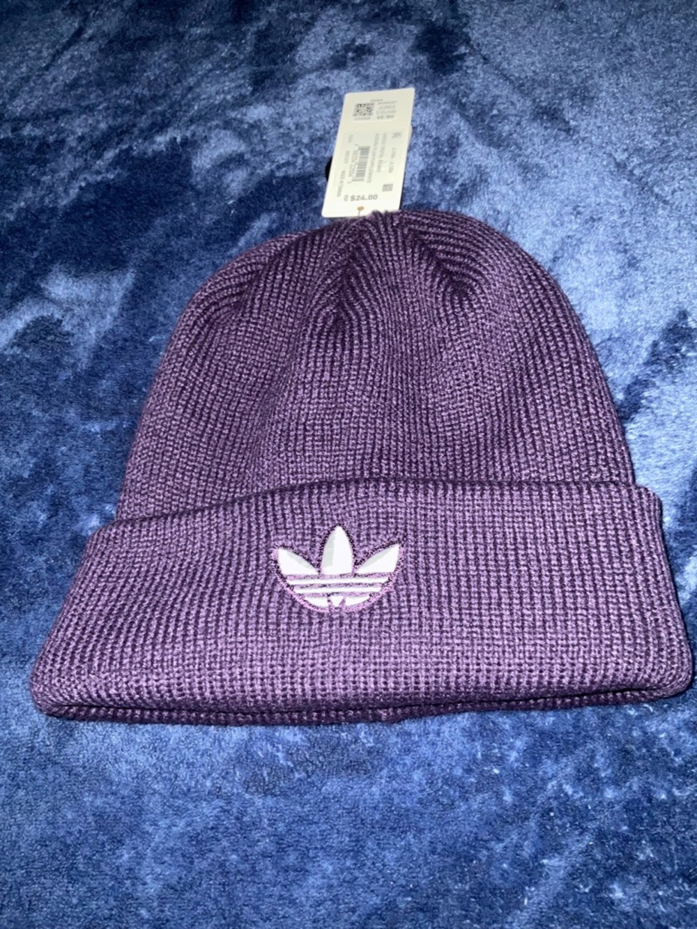 adidas Trefoil Ribbed Beanie in Plum